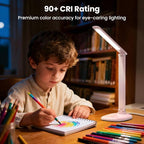 Desk Lamp with Charger, 10%-100% Stepless Dimmable & 5 Color Modes Study Lamp, Touch Control, 30-/60-minute Timer, USB Charging Output Port, CRI≥90, Eye-Caring Foldable LED Desk Lamps for Home Office