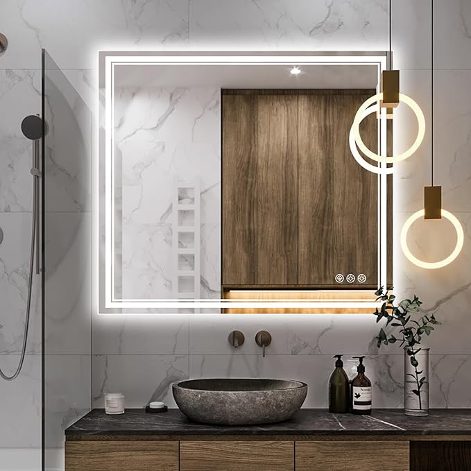 40x36 Inch Led Mirror for Bathroom with Front Light and Backlit, Bathroom Mirror with Led Lights, Vanity Mirror with Lights for Wall, Anti-Fog, Dimmable, Memory Function, Tempered Glass