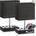 Fully Dimmable Bedside Lamps for Bedroom with USB C Ports, Kakanuo Black USB Table Lamp Set of 2, Wooden Desk Lamp with 2 Charging Outlets and Phone Stand for Nightstand and Living Room, Bulb Included