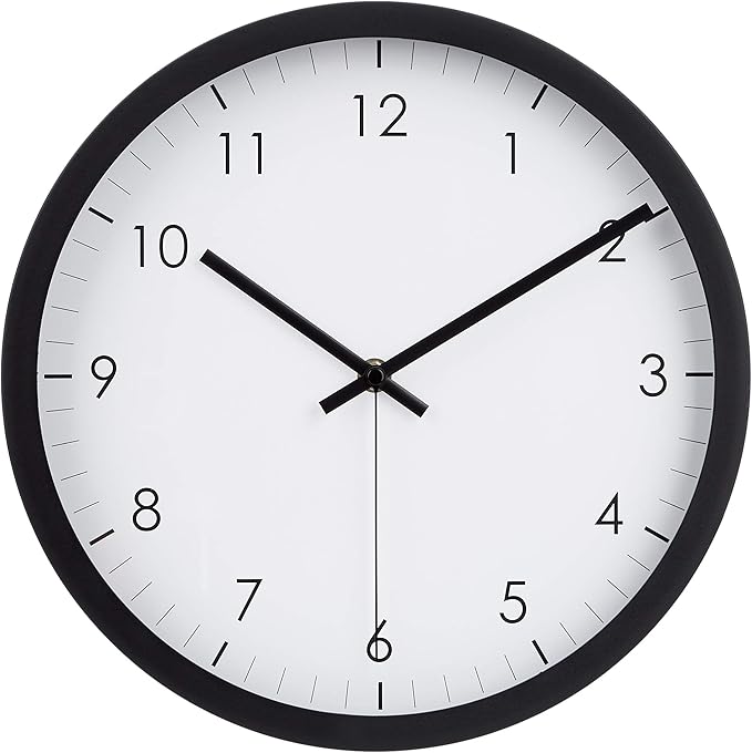 Amazon Basics Classic 12", Easy to Read, Silent Non Ticking, Battery Operated, Round Wall Clock, Black