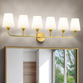 Kvhilw Bathroom Vanity Light, Brushed Gold Bathroom Light Fixtures, 6-Light Lighting Fixtures Over Miror, Modern Wall Sconce with Flared White Fabric Shade, E26 Socket(ETL Listed)