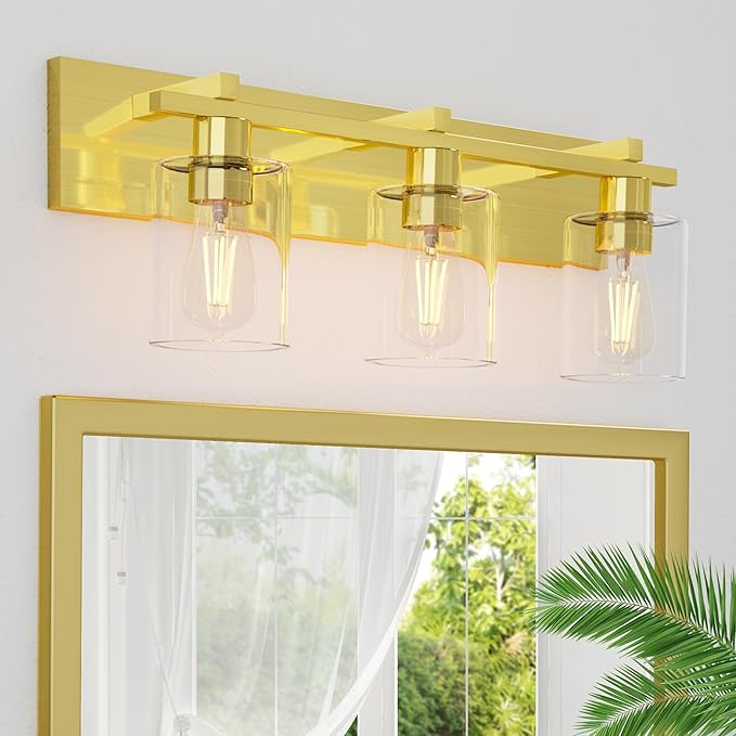 Espird Bathroom Vanity Light, 3 Light Gold Light Fixture with Thickened Clear Glass Shade, 21 inch Modern Wall Sconce,Vanity Light Over Mirror for Bathroom