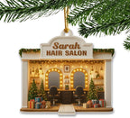 Personalized Hair Salon Christmas Ornament 2025, Custom Acrylic Flat Ornament, Holiday Tree Decor, Gift for Hairdresser, Hairstylist & Salon Owner