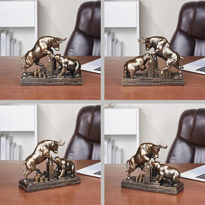 AETVRNI Bull and Bear Statue Wall Street Bull Statue - Ideal Stock Market Gift for Men Office Decoration Wall Street Bull Vs Bear Home Décor Stock Market,Bronze
