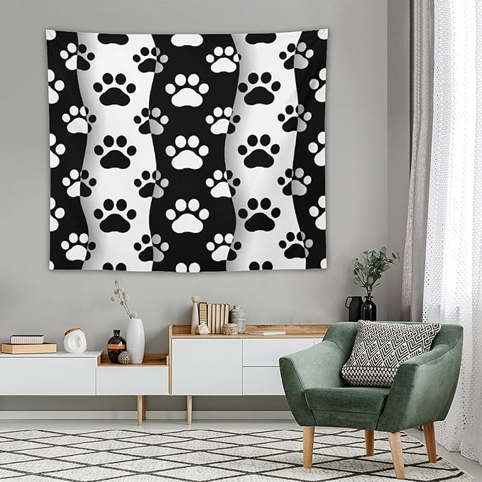 VUMIVI Pet Paws Tapestry Cute Puppy Kitten Black White Animal Paws Modern Funny Art Tapestry Wall Hanging for Living Room Bedroom Dorm Classroom Aesthetic Decor W60xL50in