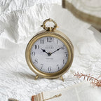NIKKY HOME Table Clock, Vintage Desk Clock, Gold Table Clocks Non-Ticking Battery Operated Decorative Shelf Clock for Living Room Bedroom Gift Clocks
