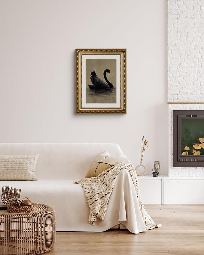 ARPEOTCY Vintage Gold Framed Wall Art Decor, Black Grace Swan Canvs Art for Living Room Bedroom Office, 11x14 Inch Vintage Animal Oil Painting Picture Bathroom Wall Decor Aesthtic