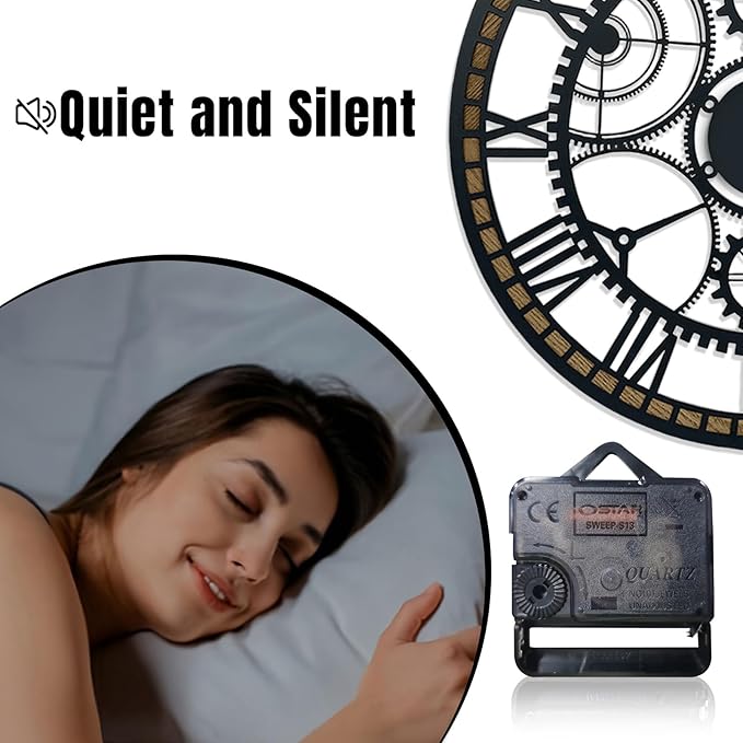 16 Inch Wall Clock, Gear Clock, Silent Non Ticking, Battery Operated Large Wall Clocks for Living Room Decor, Kitchen, Office (Vintage Industrial Steampunk)