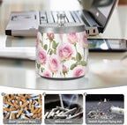 Pink Roses Leaves Vintage Ashtray with Lid, Outdoor Ashtrays for Patio, Stainless Steel Ashtray Odorless Smokeless for Home Office Balcony