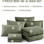 Monbix Oversized King Comforter Set - 7 Pieces Cationic Dyeing Olive Green Bed in a Bag Bed Sets with Comforter, Sheets, Pillowcases & Shams, Reversible Bedding Comforters Sets (120 * 98)