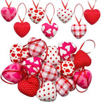 Valentines Hearts Ornaments,12PCS Fabric Heart Hanging Ornaments,Red Pink Hearts Shape Baubles Bulk for Valentines Tree Wedding Anniversary Party DIY Crafts Decorations 1.8 inch