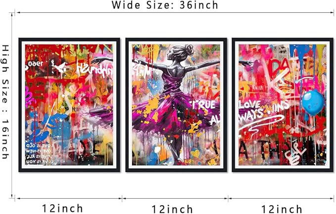 Novatique Colorful Graffiti Canvas Wall Art Dance Picture Wall Decor Modern Graffiti Art Poster Pop Art Wall Decor for Living Room Bedroom,12" x 16" x 3Pcs