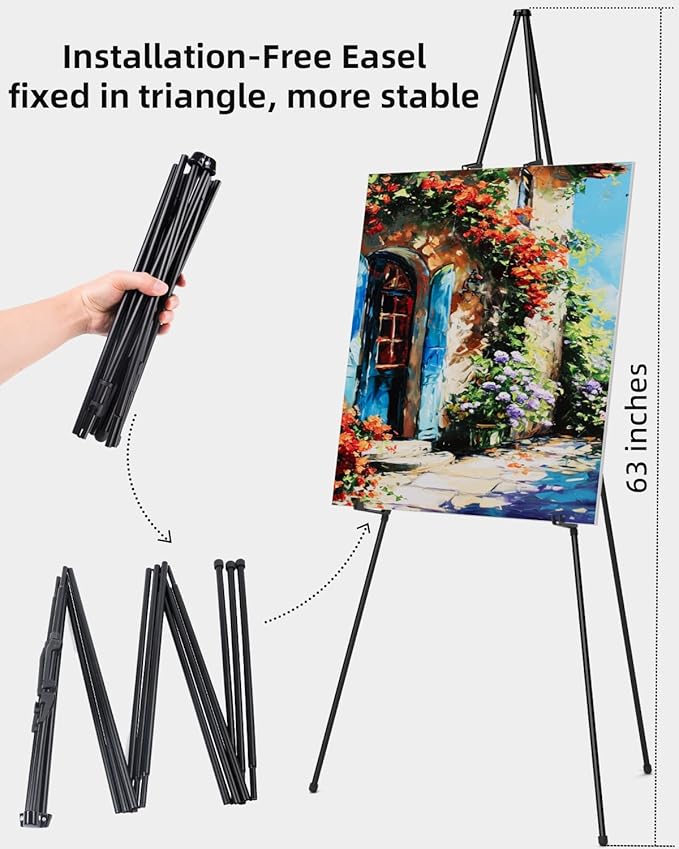 Nicpro Art Folding Easels for Display, 2 Pack 63 Inches Metal Floor Easel Stand Bulk Tripod Black Collapsible for Sign Artist Poster Wedding | with Carry Bag