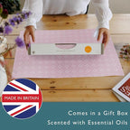The Master Herbalist Fragrant Scented Drawer Liners in a Geometric Print (Folded) | Natural | Pack of 5 Sheets | Contains Essential Oils | Made in The UK (Helebore Pink | Neroli & Bergamot, Folded)