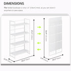 4NM No Assembly 4 Tiers Folding Bookshelf, 47.2" H Foldable Storage Shelves Vintage Bookcase Standing Racks Study Organizer Home Office - All White