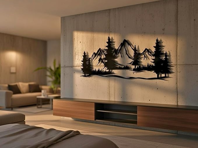 Vailla Mountain Art Large Mountains Wall Decor Wood Wall Art 3D Wall Hanging Home Decoration Nature 3D Textured Sculptures Mountain Rivers Decorative Painting Suitable For Living Room Bedroom Office