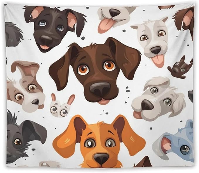 VUMIVI Cartoon Dog Head Tapestry Adorable Pets Humorous Style Abstract Art Illustration Tapestry Wall Hanging for Living Room Bedroom Dorm Classroom Aesthetic Decor W60xL50in