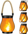 Hompavo Gen2 Solar Lanterns Outdoor with Ultra-Real Flame, Dual Charging (USB/Solar) & 2 Modes - Waterproof Decorative Hanging/Table Lights for Yard Patio Garden Gift Halloween Christmas Decoration, 4