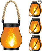 Hompavo Gen2 Solar Lanterns Outdoor with Ultra-Real Flame, Dual Charging (USB/Solar) & 2 Modes - Waterproof Decorative Hanging/Table Lights for Yard Patio Garden Gift Halloween Christmas Decoration, 4