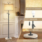 Floor Lamp for Living Room - Adjustable Height Standing Lamp with Marble Base & Linen Shade - Tall Pole Floor Light with 3 Color Temperatures Bulb for Bedroom, Reading - Easy Assembly