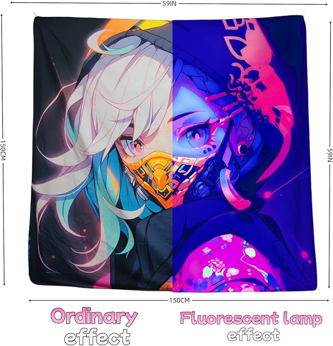 HOUHUANG Anime Fluorescent Tapestry - 59x59 Inches Large Wall Hanging for Room Decoration, Glow-in-the-Dark Trippy Boho Style with Blacklight Effects, Perfect for Bedroom and Custom Tapestry Lovers (Ninja Girl )