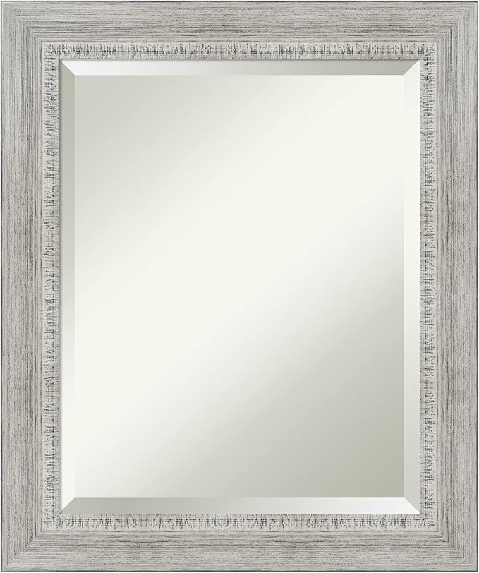 Amanti Art White Wall Mirror 24x20 Rustic White Wash Rectangle Bathroom Mirror for Wall Decor Living Room, Small Country Rustic Wood Frame, Hangs Horizonally and Vertically, Bathroom Decor, Beveled