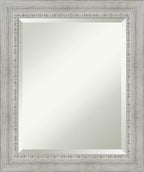 Amanti Art White Wall Mirror 24x20 Rustic White Wash Rectangle Bathroom Mirror for Wall Decor Living Room, Small Country Rustic Wood Frame, Hangs Horizonally and Vertically, Bathroom Decor, Beveled