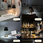 2-Pack Rechargeable Cordless Table Lamps, 3CCT & Stepless Dimming, LED Wireless Lamp with Touch Control for Bedside Nightstand, Dining Table, Outdoor Patio Use, 4.5" W x 11.5" H (Black)