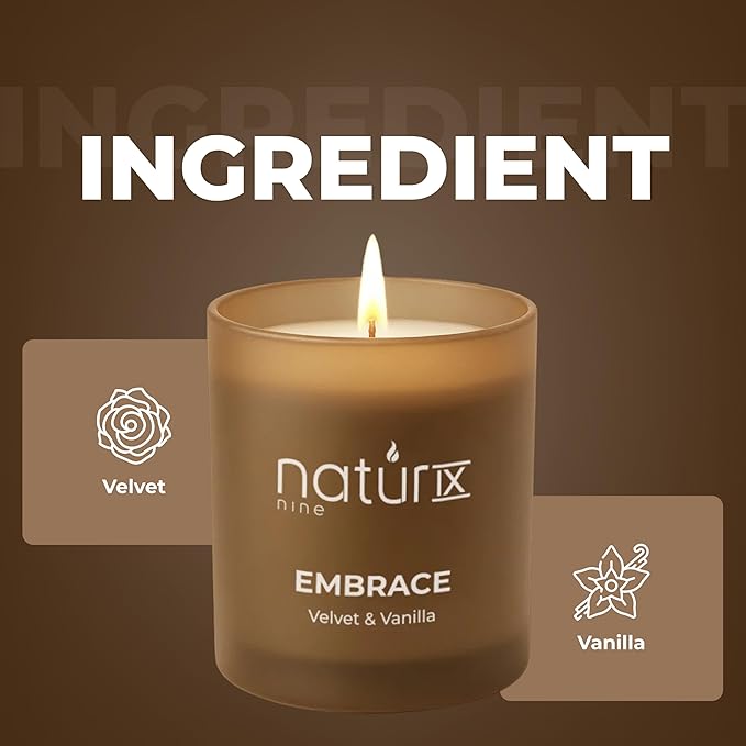 Natur IX Embrace Scented Candles for Home | Velvet & Vanilla | Natural Non Toxic Soy Candles with Essential Oils | 50 H Long Burning