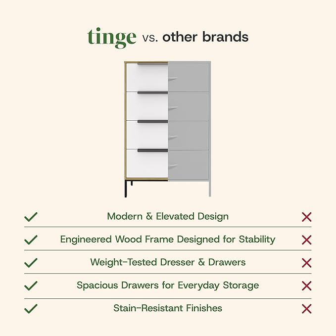 tinge Lira Premium Fabric Dresser - Solid Wooden Frame, 4 Spacious Sag-Proof Drawers with Sleek Metal Handles - Sleek & Durable Storage Solution for Your Home (Light Brown)