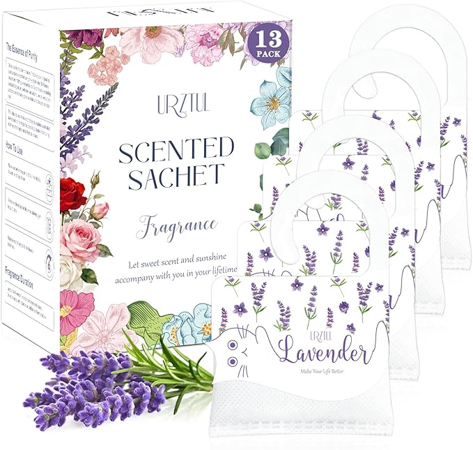 13 PCS Lavender Sachets Bags for Drawers and Closets, Hanging Scented Sachets Air Fresheners, Natural Home Fragrance Odor Eliminator for Wardrobe, Shoe Cabinet, Car & Bathroom Potpourri Bag