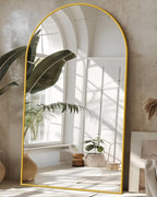 Antok Full Length Mirror, 76"x44" Floor Mirror, Arched Floor Standing Freestanding Arch Full Body Mirrors with Stand for Bedroom, Hanging Mounted for Living Room Cloakroom,Gold