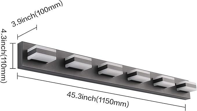 SOLFART Bathroom Light Feature Modern LED Dimmable Matt Black Bathroom Vanity Light 6 Lights Acrylic Vanity Light Over Mirror