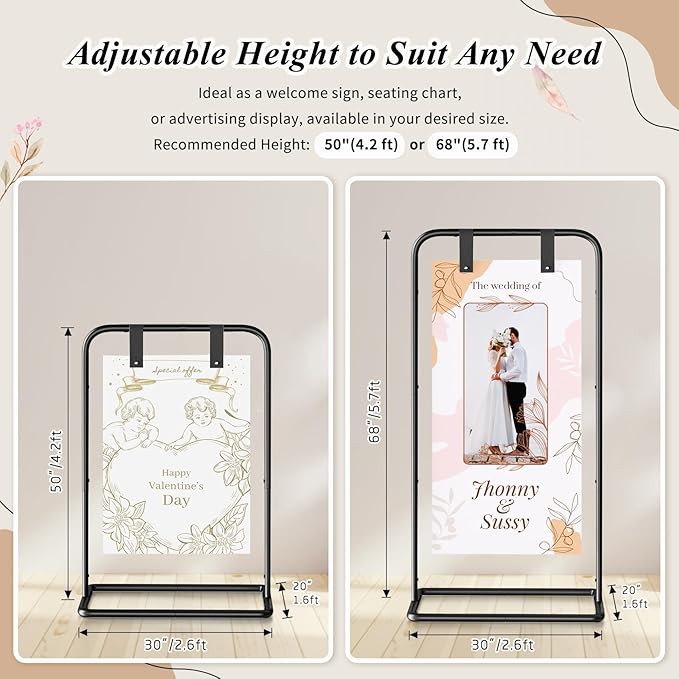 Wedding Welcome Sign Stand, Adjustable Welcome to Our Wedding Sign Holder,Heavy Duty Easel Stand for Sign, Wedding Seating Chart Stand, Easel for Display (Black)