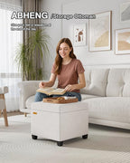 17.7 inches Chenille turfed Ottomans Cube with Legs, Metal-Framed Square Storage Ottoman Foot Rest Stool Holds 770 LB for Dorm Living Room Bedroom White UASND641W