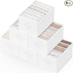Criusia 6 Pack Large Clothes Organizer, Wardrobe Closet Organizer and Storage with Handles, Foldable Fabric Closet Organizers Dividers for Clothing, Pants, Jeans, Sweater, T-shirts, White