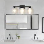 Matte Black Bathroom Vanity Light Over Mirror, 3 Light Bathroom Light Fixtures with Milk Glass and Clear Glass Shades, Modern Vanity Lighting Wall Mount