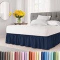 Wrap Around Dust Ruffle Bed Skirt - Navy Blue - Twin/Twin XL Size Beds with 24 Inch Drop - Elastic Strap - Adjustable Pleated Bedskirt with Brushed Fabric and Wrinkle Free - Women, Men, Kids & Teens