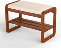 Solid Wood Shoe Rack, 2 Tier Shoe Storage Bench with Cushion Seat, 6 Pair Shoe Organizer for Entryway, Small, Cherrywood, 24 Inch