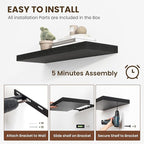 72 inch Floating Shelves for Wall, 12 Inch Deep Floating Shelf, Hanging Shelf with Invisible Brackets, Rustic Wooden Wall Shelves for Bathroom, Bedroom, Living Room,Farmhouse Set of 1,Black