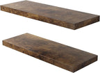 Floating Shelf, Set of 2 Wall Shelf, 24 in W x 12.75 in D x 2 in H Wooden Floating Wall Shelf with Invisible Brackets for Living Room/Bedroom/Bathroom/Kitchen Storage and Decor, Rustic Brown