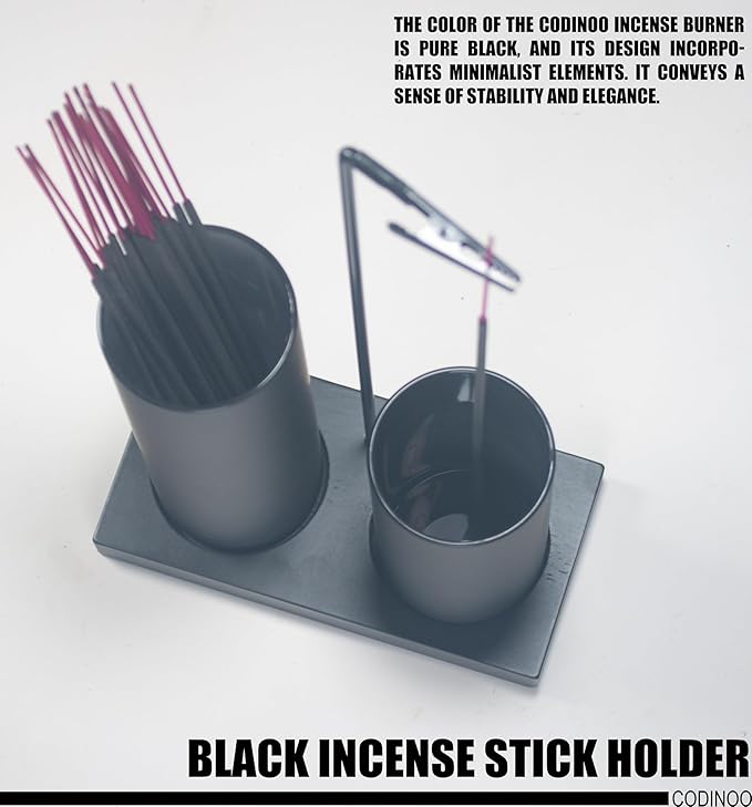 2 in 1 Incense Holder for Sticks,Glass Incense Burner Holder with Storage,Upside Down Incense Holder for Sticks with Glass Ash Catcher for Meditation Yoga Spa Room Home Decor[Full Black]