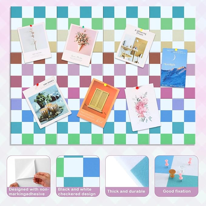 Geyoga 12 Pcs Cork Board for Wall 12 x 12 Inch Retro Colorful Checkered Bulletin Board Acoustic Wall Panels Boho Felt Tiles Cute Self Adhesive Hanging Decor for Office Home Classroom (Colorful Plaid)