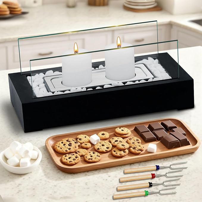DIY S'Mores Maker with 4pcs of Roasting Sticks - US Patent Design - Unique Hurricane Candle Holder for 2.5 inch Pillar Candle, Home Decoration Gift & Housewarming Gift, Fun for Friday Nights