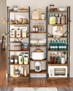Furologee Triple 6 Tier Bookshelf, Bookcase with 17 Open Display Shelves, Wood and Metal Shelf Storage Organizer,Industrial Wide Shelving Unit for Living Room,Home Office,Rustic Brown