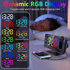 Projection Alarm Clock for Bedroom Ceiling, 180° Rotatable Projector 7.4” Mirror RGB Digital LED Display 12/24H, 5 Level Brightness Dimmer, Dual Alarm Clock (Black)