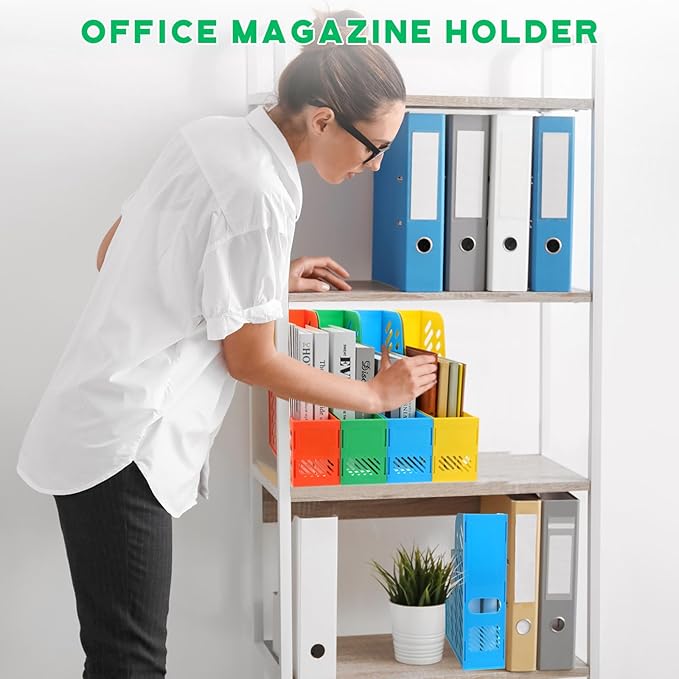 Glenmal 12 Pack Magazine Organizers Binder Organizer for Desk Plastic Vertical File Holder Magazine Racks Desk Accessories for Office, Home, or School (Colorful)