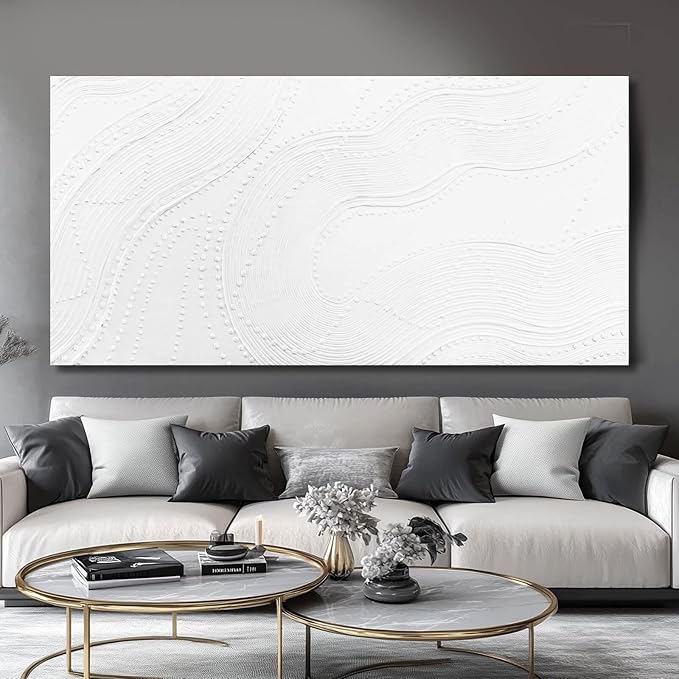 NBAODAN Large Wall Art Modern Canvas Picture Abstract Wall Decor White Line Art for Living Room Neutral Artwork for Office Bedroom 29"x58" Geometric Painting