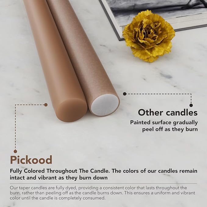 10-Inch Tall Dripless Taper Candles Set of 4 - Taupe Tapered Candles, Perfect for Spring - Smokeless, Unscented, Long Burning - Hand Poured, Colored Tall Candlesticks - Gray