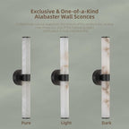 23.8in Alabaster Wall Sconce, Black Sconces with Spanish Marble, Modern Brass Wall Mounted Lamp, Hardwired LED Wall Lighting for Bathroom Bedroom Living Room Staircase Hallway Dining Room